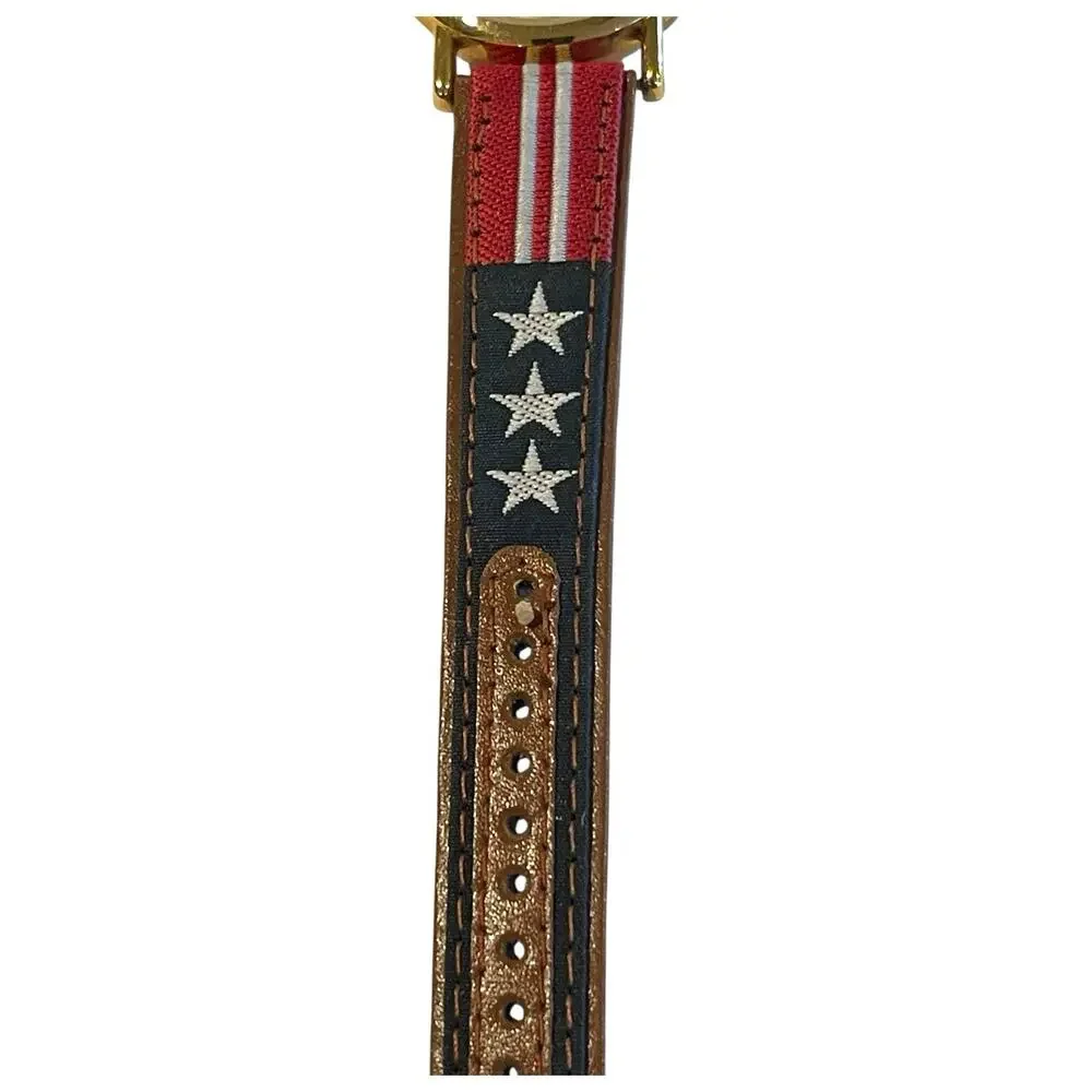 Unisex VALDAWN American Flag Patriotic 4th of July Gold Tone Watch, 33mm Leather